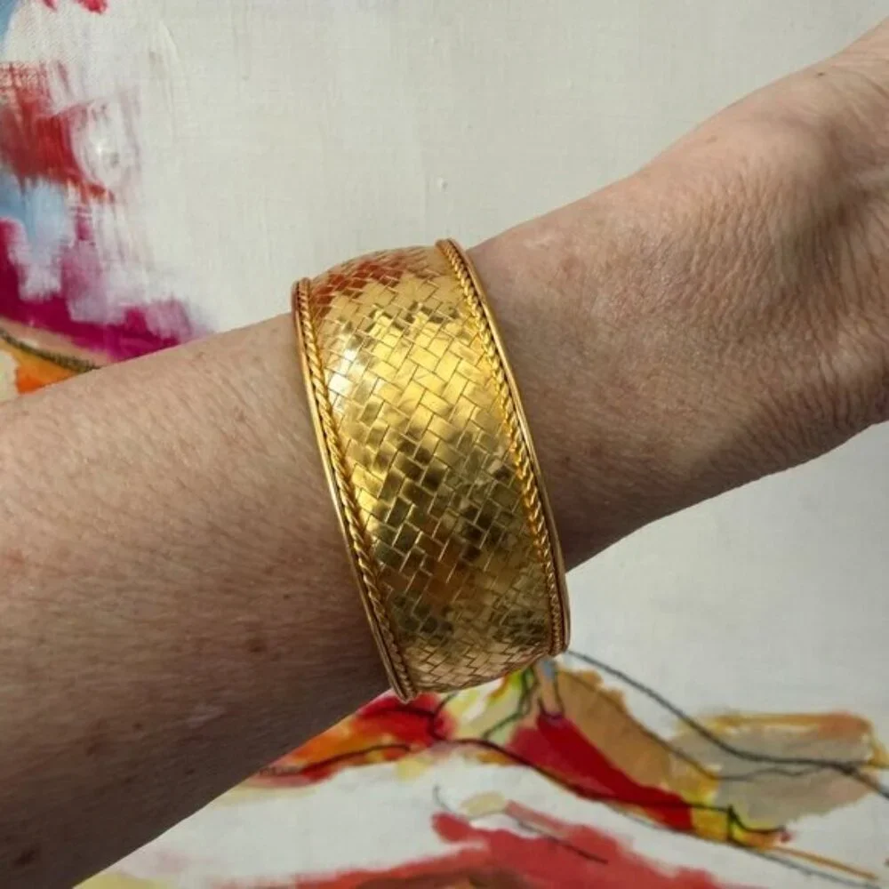 Gold Plated Sterling Silver Basketweave Cuff Bracelet